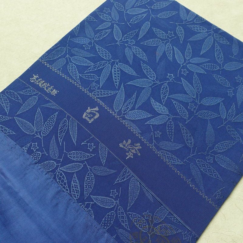 名古屋帯 全通柄 正絹 木の葉・植物柄 名古屋仕立て なごや帯 リサイクル帯 帯 青・紺_画像20
