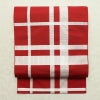 名古屋帯 六通柄 正絹 チェック・格子柄 名古屋仕立て なごや帯 リサイクル帯 帯 赤・朱_画像1