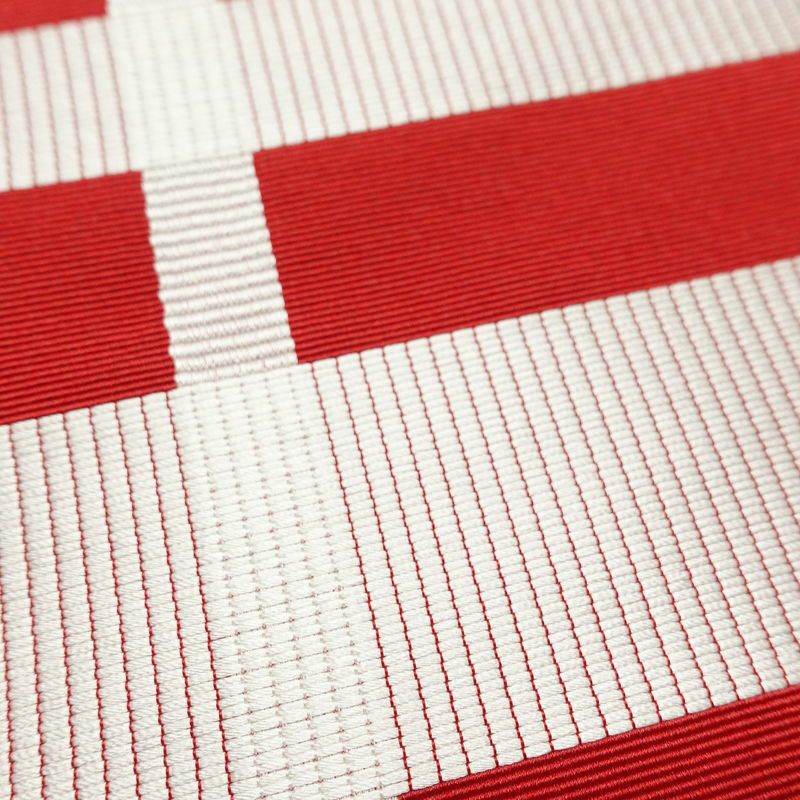 名古屋帯 六通柄 正絹 チェック・格子柄 名古屋仕立て なごや帯 リサイクル帯 帯 赤・朱_画像7