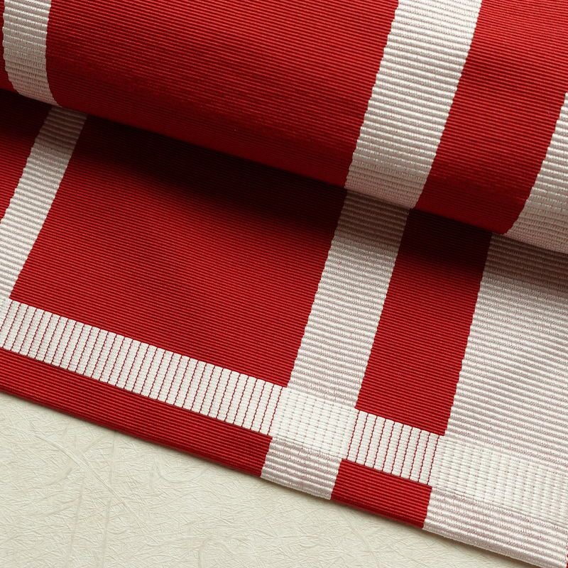 名古屋帯 六通柄 正絹 チェック・格子柄 名古屋仕立て なごや帯 リサイクル帯 帯 赤・朱_画像8