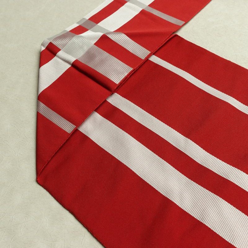 名古屋帯 六通柄 正絹 チェック・格子柄 名古屋仕立て なごや帯 リサイクル帯 帯 赤・朱_画像19