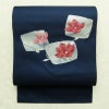 名古屋帯 太鼓柄 良品 正絹 花柄 松葉仕立て なごや帯 リサイクル帯 帯 青・紺_画像1
