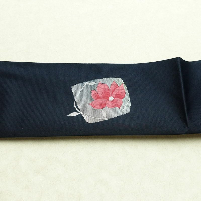 名古屋帯 太鼓柄 良品 正絹 花柄 松葉仕立て なごや帯 リサイクル帯 帯 青・紺_画像14