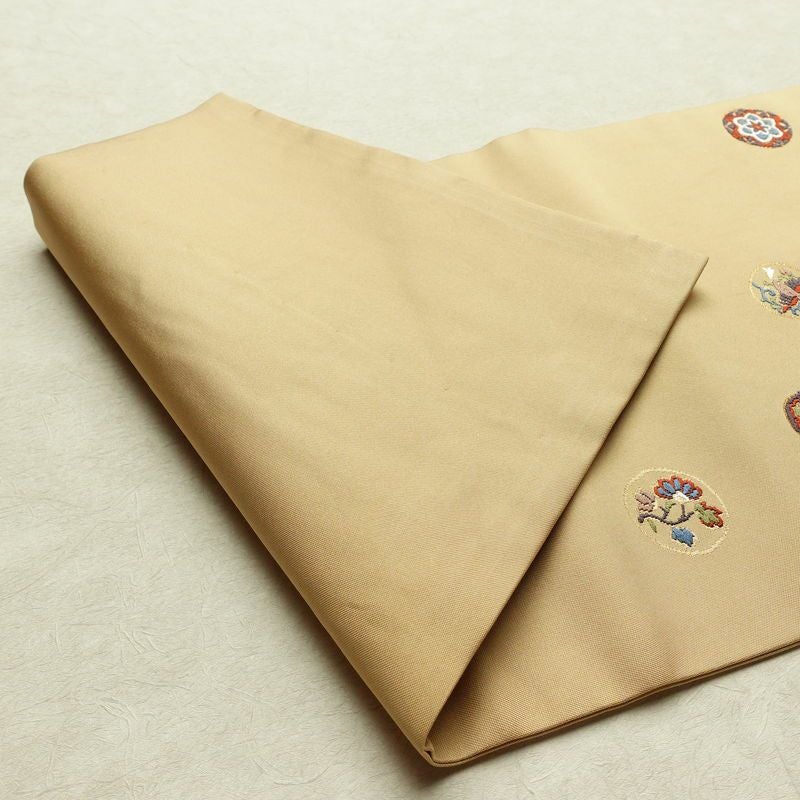 名古屋帯 太鼓柄 正絹 人物・動物柄 名古屋仕立て なごや帯 リサイクル帯 帯 刺繍 金糸 ベージュ_画像10