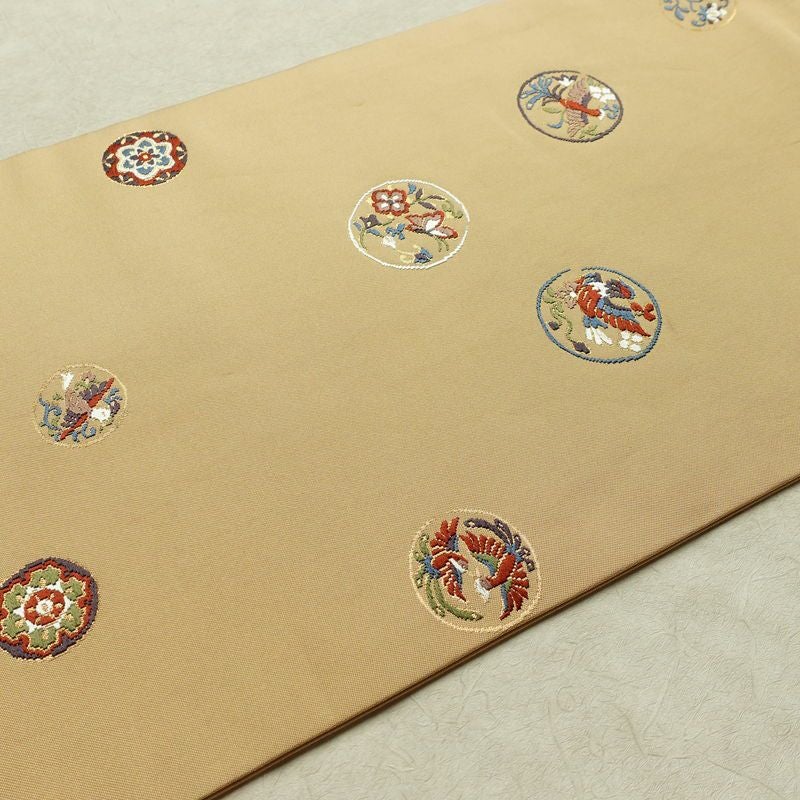 名古屋帯 太鼓柄 正絹 人物・動物柄 名古屋仕立て なごや帯 リサイクル帯 帯 刺繍 金糸 ベージュ_画像11