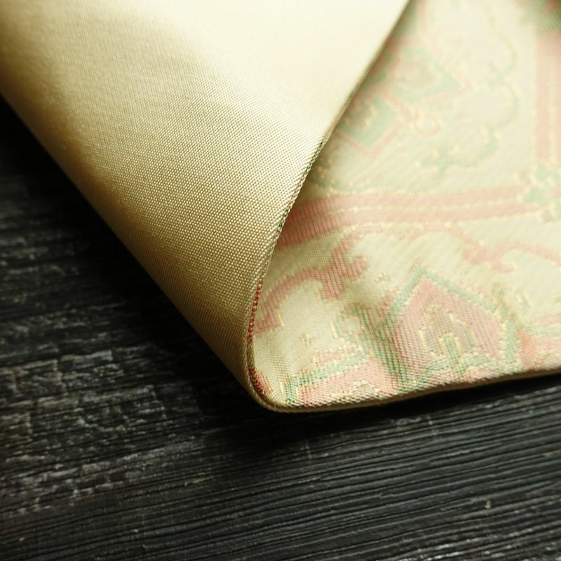 名古屋帯 六通柄 美品 正絹 亀甲柄 名古屋仕立て なごや帯 リサイクル帯 帯 未使用品 ベージュ_画像10