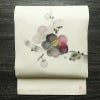 名古屋帯 太鼓柄 落款入り 正絹 花柄 通し仕立て なごや帯 リサイクル帯 帯 手描き 白_画像1