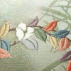 名古屋帯 太鼓柄 正絹 花柄 名古屋仕立て なごや帯 リサイクル帯 帯 椿 刺繍 箔 緑・うぐいす色_画像4