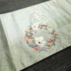 名古屋帯 太鼓柄 正絹 花柄 名古屋仕立て なごや帯 リサイクル帯 帯 椿 刺繍 箔 緑・うぐいす色_画像11