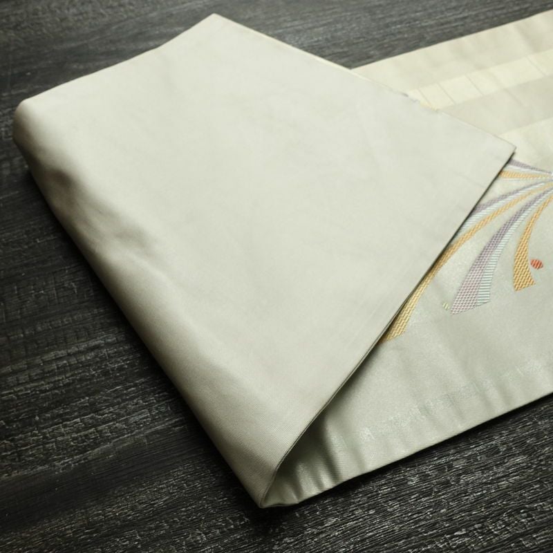 名古屋帯 太鼓柄 落款入り 正絹 古典柄 名古屋仕立て なごや帯 リサイクル帯 帯 グレー_画像9