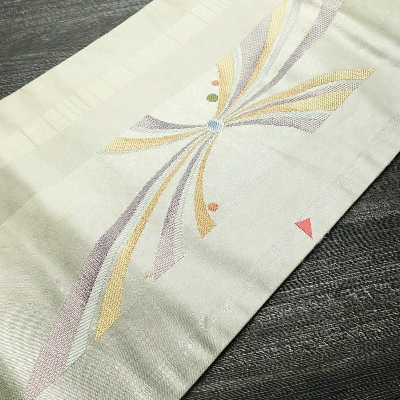 名古屋帯 太鼓柄 落款入り 正絹 古典柄 名古屋仕立て なごや帯 リサイクル帯 帯 グレー_画像12