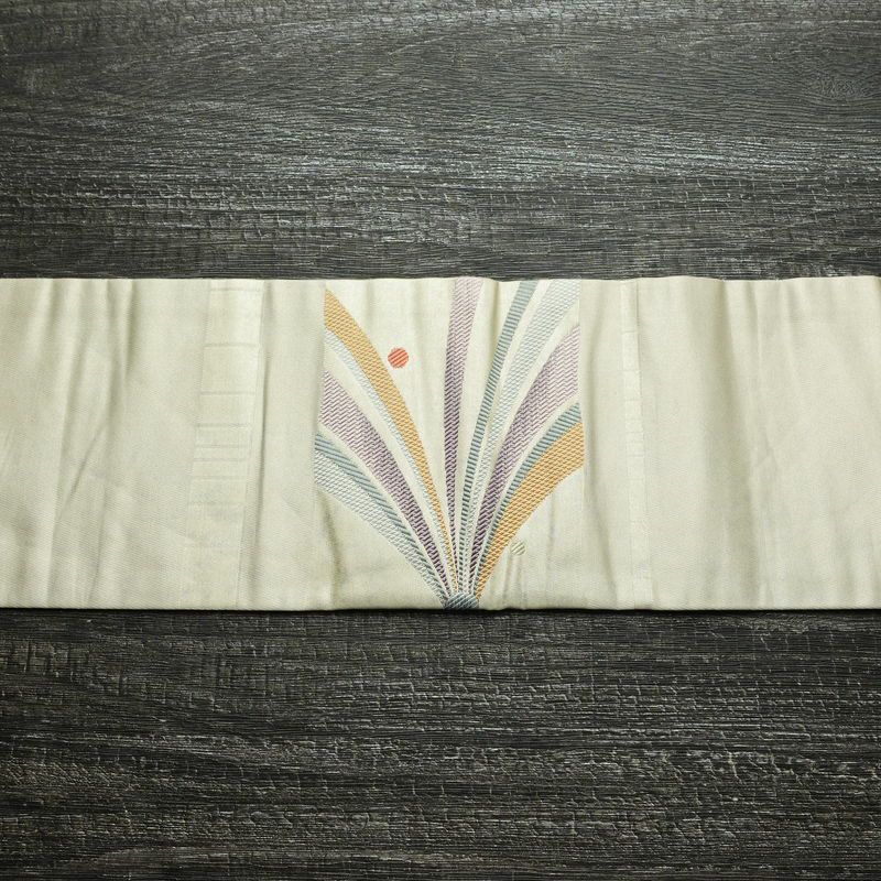 名古屋帯 太鼓柄 落款入り 正絹 古典柄 名古屋仕立て なごや帯 リサイクル帯 帯 グレー_画像14