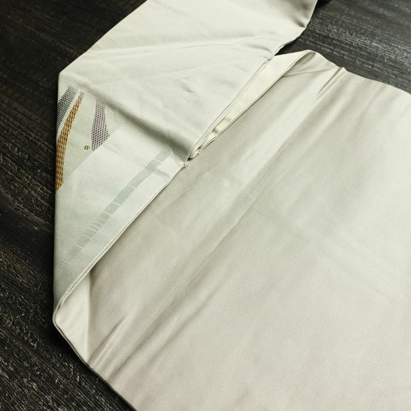 名古屋帯 太鼓柄 落款入り 正絹 古典柄 名古屋仕立て なごや帯 リサイクル帯 帯 グレー_画像19
