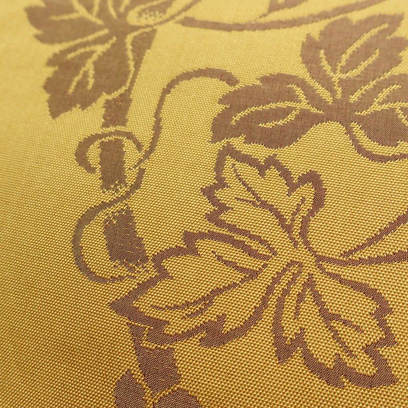 名古屋帯 全通柄 正絹 美保姿 木の葉・植物柄 通し仕立て なごや帯 リサイクル帯 帯 黄・黄土色_画像6
