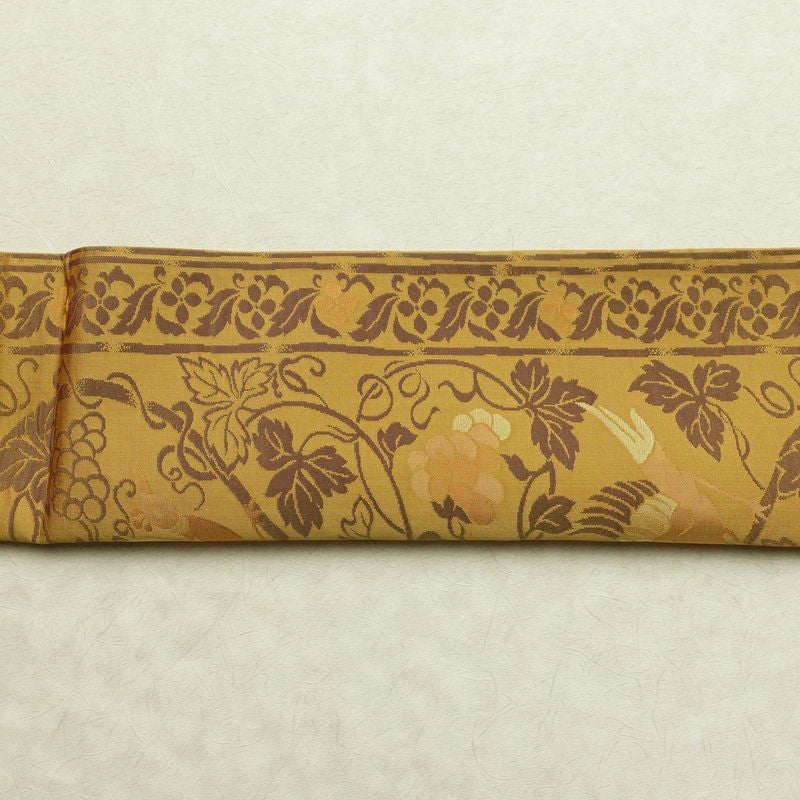 名古屋帯 全通柄 正絹 美保姿 木の葉・植物柄 通し仕立て なごや帯 リサイクル帯 帯 黄・黄土色_画像16