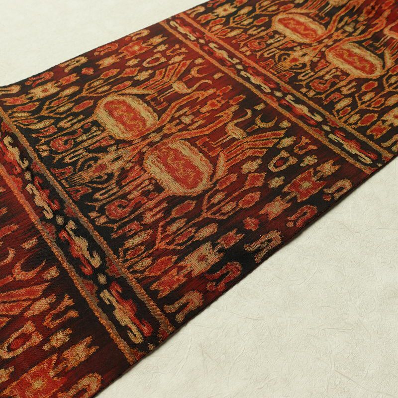 名古屋帯 全通柄 良品 正絹 幾何学柄・抽象柄 名古屋仕立て なごや帯 リサイクル帯 帯 赤・朱_画像11