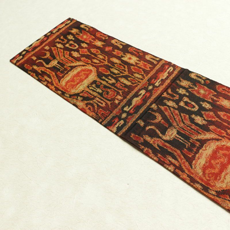 名古屋帯 全通柄 良品 正絹 幾何学柄・抽象柄 名古屋仕立て なごや帯 リサイクル帯 帯 赤・朱_画像15