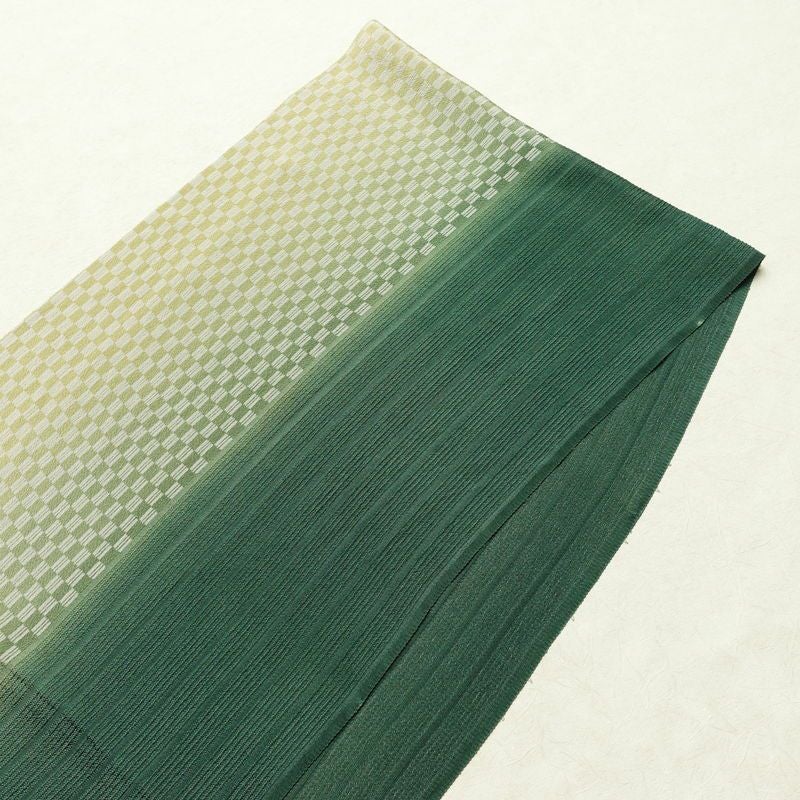 帯揚げ帯締めセット 美品 丹後ちりめん セット品 縮緬 正絹 チェック・格子柄 モダン 緑・うぐいす色_画像2