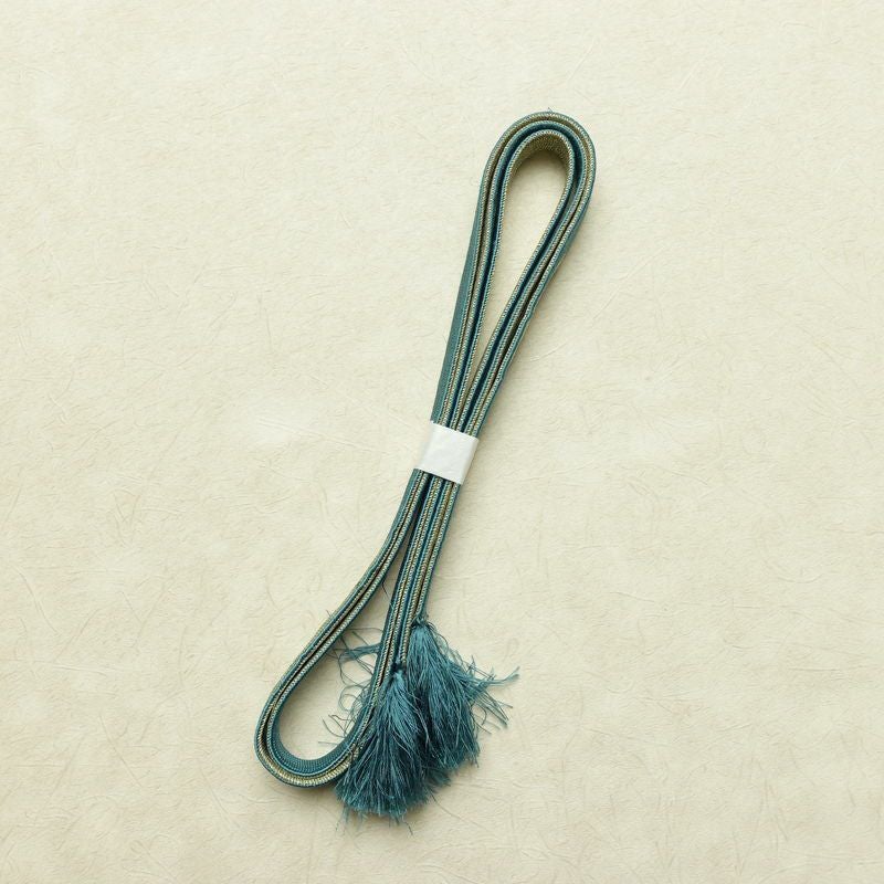 帯揚げ帯締めセット 美品 セット品 縮緬 正絹 花柄 金糸 フォーマル くすみブルー 青・紺_画像13