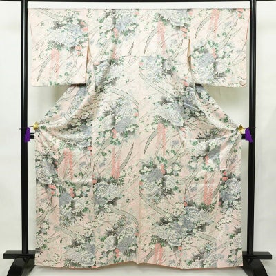 小紋 美品 しつけ糸付き 正絹 チェック・格子柄 袷仕立て 身丈153.5cm 