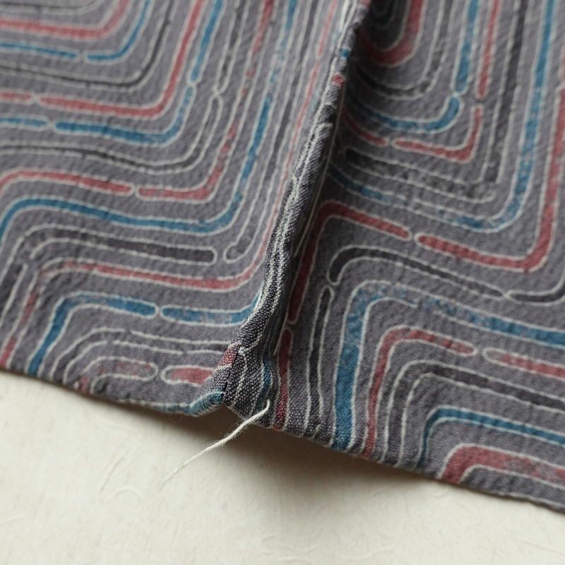 単衣 小紋 良品 しつけ糸付き バチ衿仕立て 正絹 幾何学柄・抽象柄 単衣仕立て 身丈157cm 裄丈65cm リサイクル着物 着物 紫・藤色_画像13