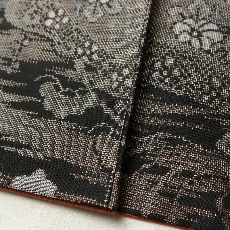 大島紬 正絹 木の葉・植物柄 袷仕立て 身丈154.5cm 裄丈62.5cm リサイクル着物 着物 松 茶_画像12