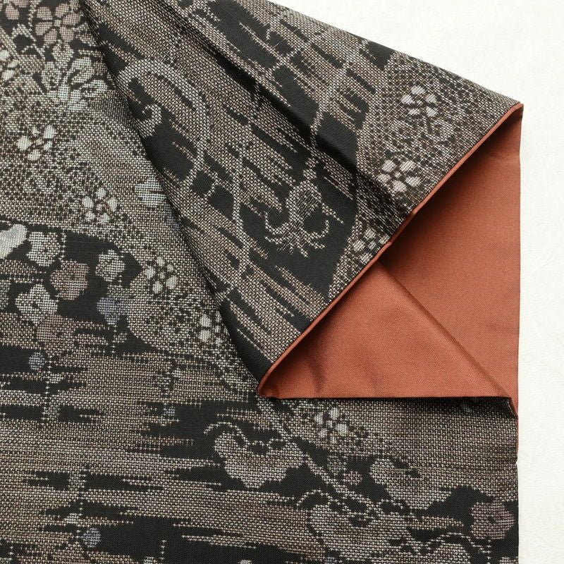 大島紬 正絹 木の葉・植物柄 袷仕立て 身丈154.5cm 裄丈62.5cm リサイクル着物 着物 松 茶_画像14