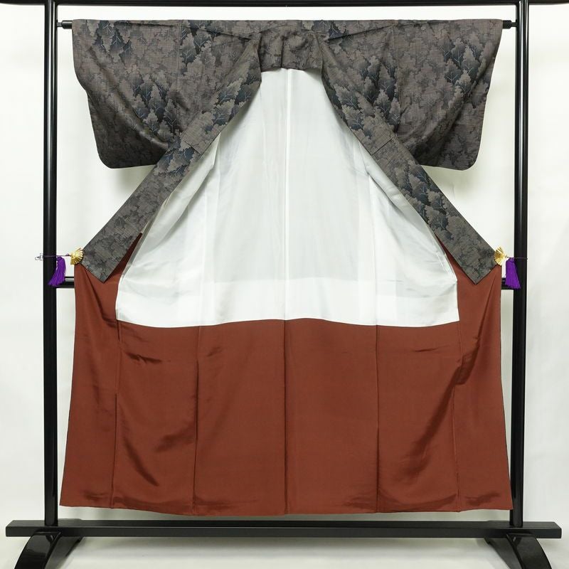 大島紬 正絹 風景柄 袷仕立て 身丈154cm 裄丈63cm リサイクル着物 着物 茶_画像3