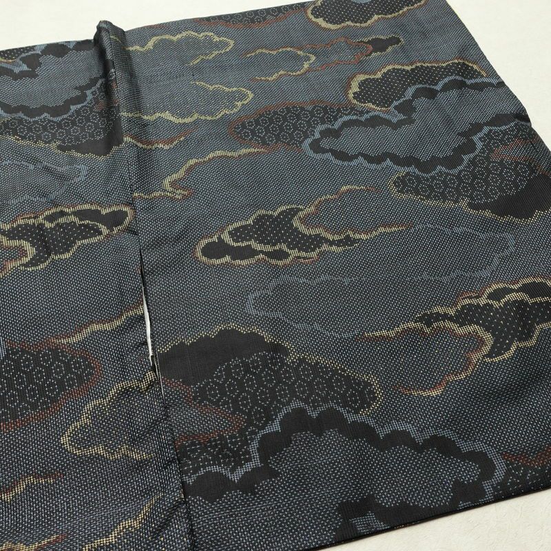 紬 正絹 雲柄 袷仕立て 身丈160.5cm 裄丈67cm リサイクル着物 着物 青・紺_画像12