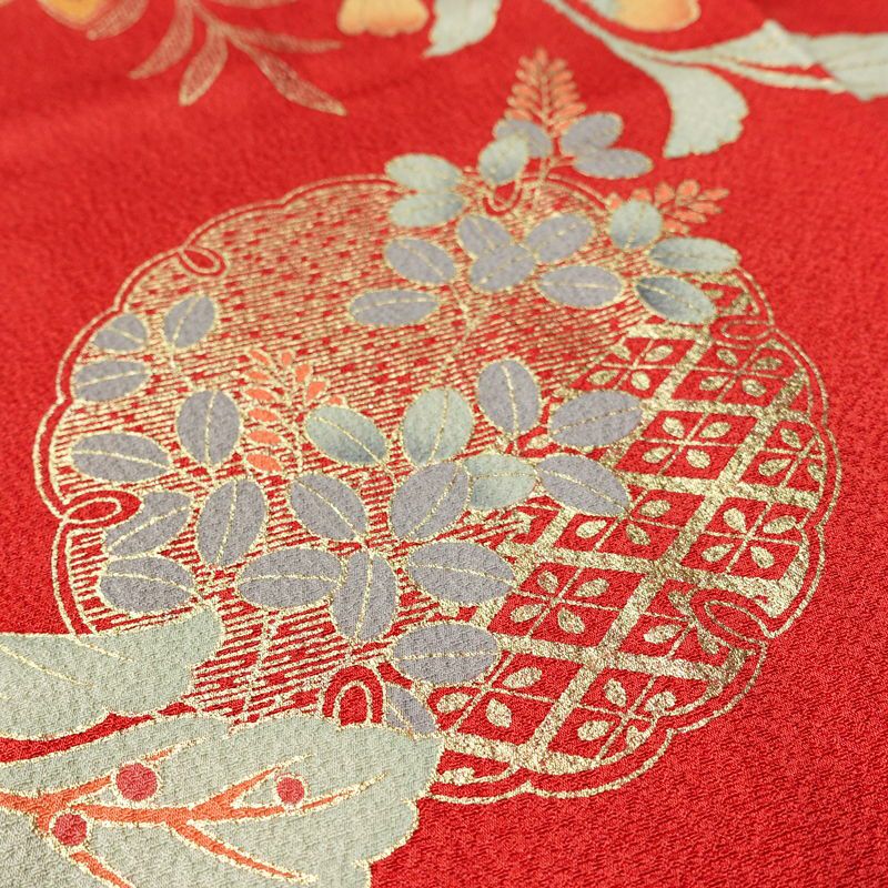 振袖 正絹 花柄 袷仕立て 身丈164cm 裄丈65.5cm リサイクル着物 着物 箔 金彩 成人式 二十歳 二十歳の集い 赤・朱_画像8