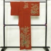 付け下げ 宮内庁御用達 赤城右堂 落款入り 縮緬 一つ紋付き 正絹 風景柄 袷仕立て 身丈156cm 裄丈64cm リサイクル着物 着物 モダン 茶_画像2