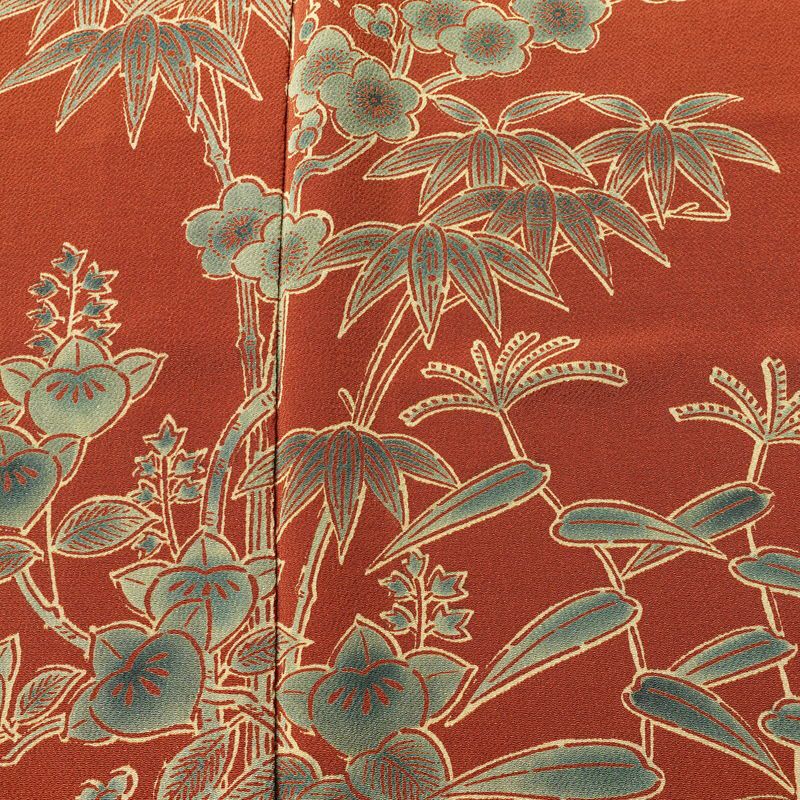 付け下げ 宮内庁御用達 赤城右堂 落款入り 縮緬 一つ紋付き 正絹 風景柄 袷仕立て 身丈156cm 裄丈64cm リサイクル着物 着物 モダン 茶_画像6