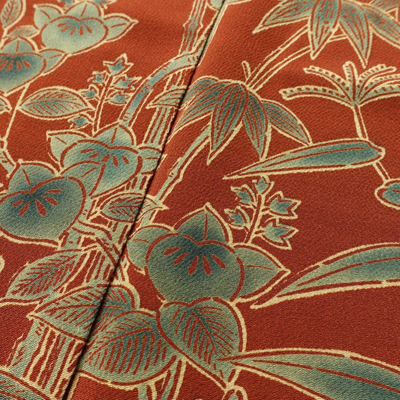 付け下げ 宮内庁御用達 赤城右堂 落款入り 縮緬 一つ紋付き 正絹 風景柄 袷仕立て 身丈156cm 裄丈64cm リサイクル着物 着物 モダン 茶_画像7