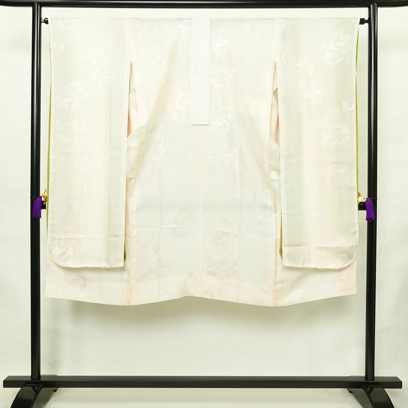 長襦袢 良品 振袖用 正絹 古典柄 袖無双・胴抜き 身丈124cm 裄丈65cm 蝶 リサイクル着物 ピンク_画像1