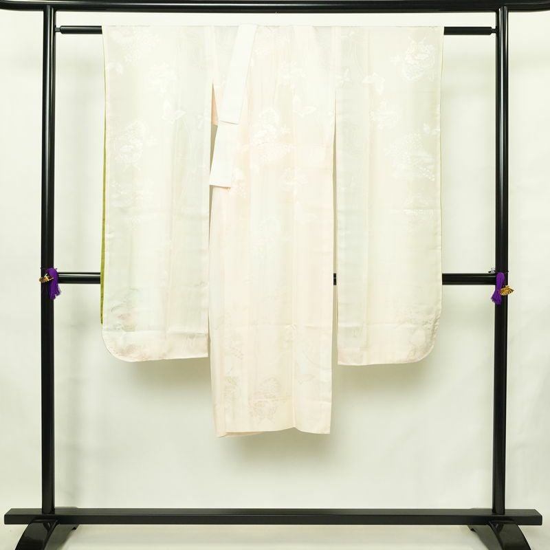 長襦袢 良品 振袖用 正絹 古典柄 袖無双・胴抜き 身丈124cm 裄丈65cm 蝶 リサイクル着物 ピンク_画像2