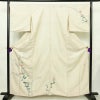 訪問着 加賀友禅 紬訪問着 元子 落款入り 正絹 花柄 袷仕立て 身丈160.5cm 裄丈68cm リサイクル着物 一部しつけ糸付き 着物 紬地 クリーム_画像1