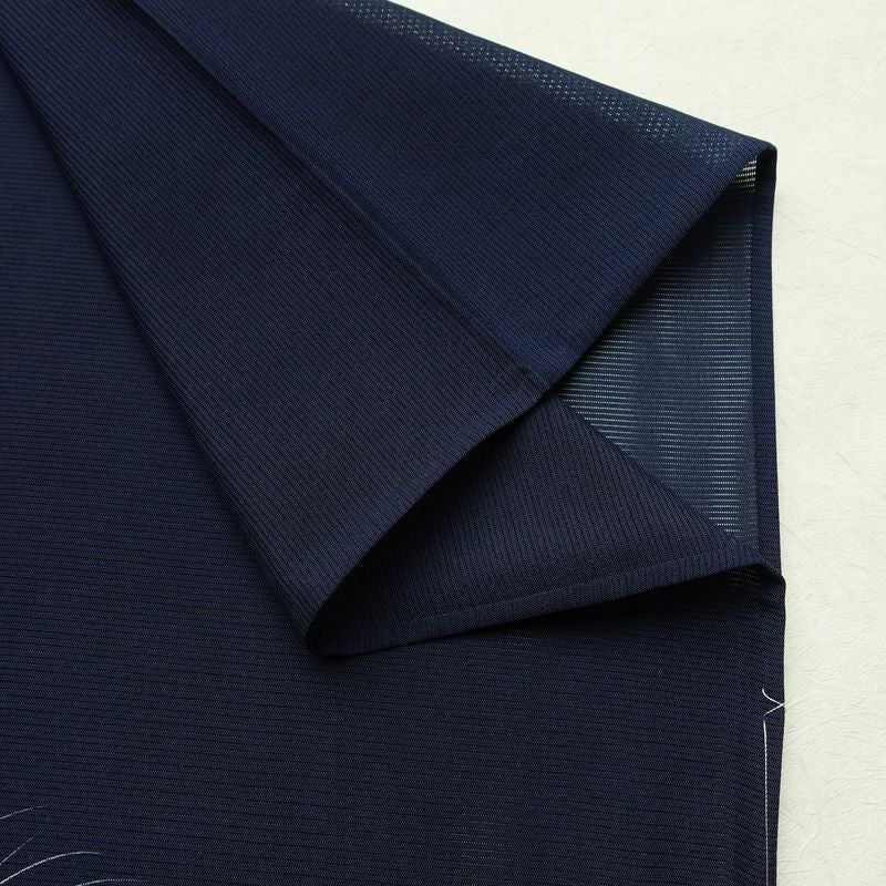 盛夏 付け下げ 絽 良品 しつけ糸付き 夏用 正絹 木の葉・植物柄 単衣仕立て 身丈163cm 裄丈68.5cm リサイクル着物 付下 着物 刺繍 薄物 青・紺_画像15