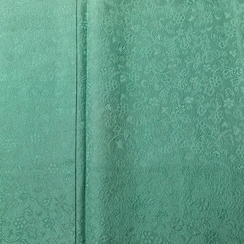 色無地 しつけ糸付き 正絹 木の葉・植物柄 袷仕立て 身丈167.5cm 裄丈67.5cm リサイクル着物 着物 緑・うぐいす色_画像6