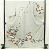 訪問着 一つ紋付き 正絹 花柄 袷仕立て 身丈167cm 裄丈66cm リサイクル着物 着物 刺繍 箔 共八掛 金彩 芍薬 菊 グレー_画像1