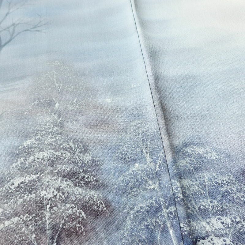 付け下げ 一つ紋付き 正絹 風景柄 袷仕立て 身丈165cm 裄丈66.5cm リサイクル着物 一部しつけ糸付き 着物 ピンク_画像8