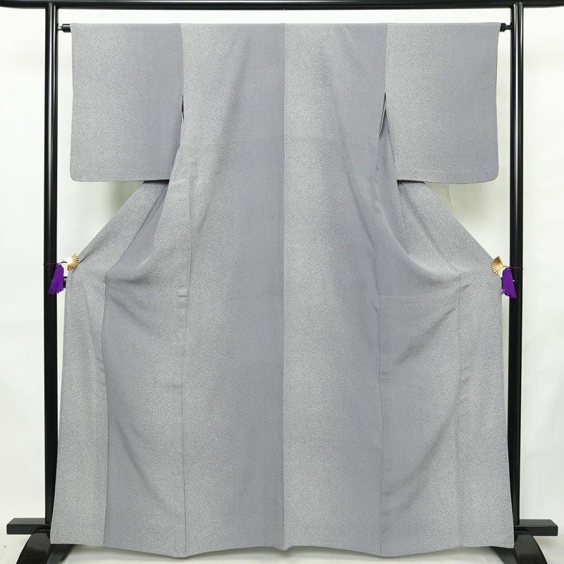 単衣 小紋 良品 縮緬 正絹 その他の柄 単衣仕立て 身丈163cm 裄丈64.5cm リサイクル着物 着物 青・紺_画像1