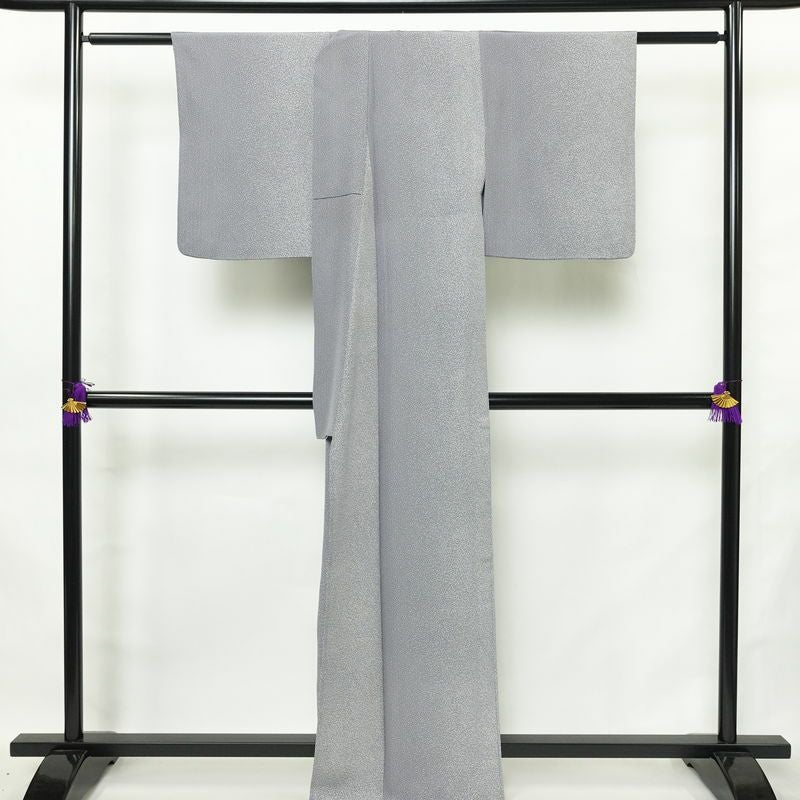 単衣 小紋 良品 縮緬 正絹 その他の柄 単衣仕立て 身丈163cm 裄丈64.5cm リサイクル着物 着物 青・紺_画像2