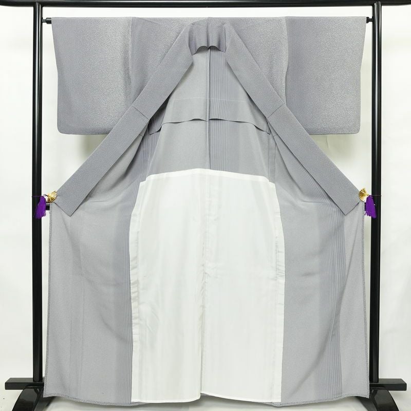 単衣 小紋 良品 縮緬 正絹 その他の柄 単衣仕立て 身丈163cm 裄丈64.5cm リサイクル着物 着物 青・紺_画像3