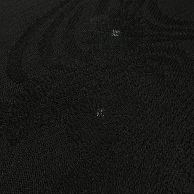 喪服 夏用 夏喪服 美品 絽 落款入り しつけ糸付き 五つ紋付き バチ衿仕立て 正絹 無地 単衣仕立て 身丈172cm 裄丈70cm リサイクル着物 着物 未使用品 黒_画像11