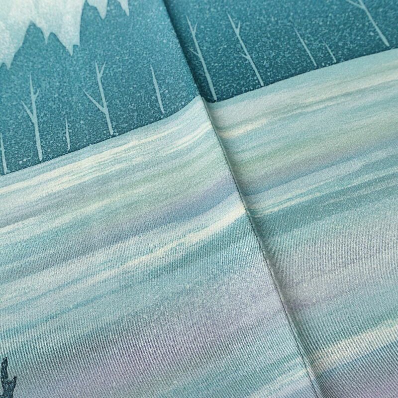 訪問着 おかべみつこ 良品 落款入り 縮緬 正絹 風景柄 袷仕立て 身丈165cm 裄丈68.5cm リサイクル着物 着物 シンプル 緑・うぐいす色_画像11