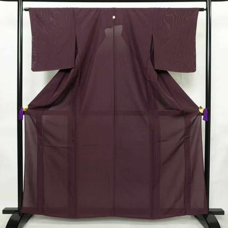 盛夏 色無地 絽 美品 しつけ糸付き 夏用 一つ紋付き 正絹 無地 単衣仕立て 身丈162cm 裄丈63cm リサイクル着物 着物 薄物 紫・藤色_画像1