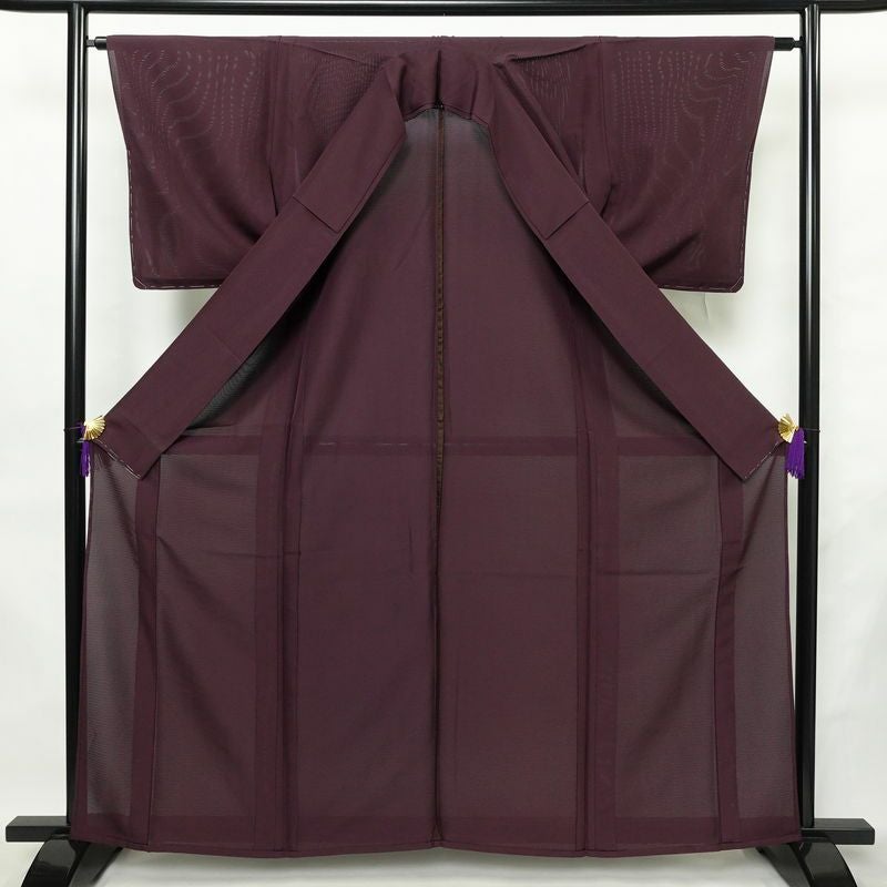 盛夏 色無地 絽 美品 しつけ糸付き 夏用 一つ紋付き 正絹 無地 単衣仕立て 身丈162cm 裄丈63cm リサイクル着物 着物 薄物 紫・藤色_画像3