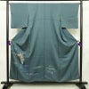 付け下げ 良品 綸子 正絹 人物・動物柄 袷仕立て 身丈154cm 裄丈65.5cm リサイクル着物 着物 箔 青・紺_画像1