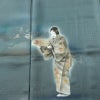 付け下げ 良品 綸子 正絹 人物・動物柄 袷仕立て 身丈154cm 裄丈65.5cm リサイクル着物 着物 箔 青・紺_画像6