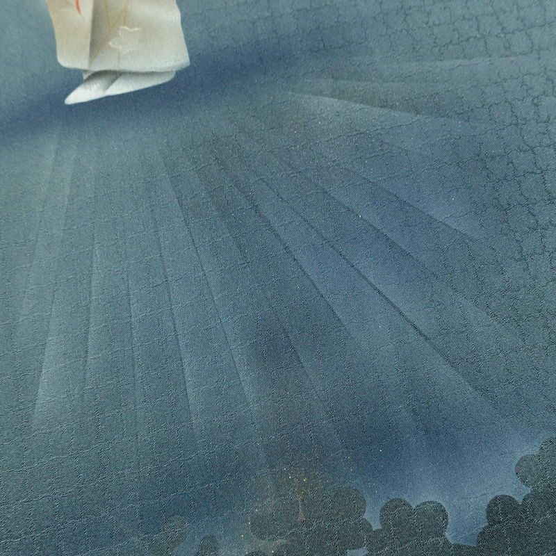 付け下げ 良品 綸子 正絹 人物・動物柄 袷仕立て 身丈154cm 裄丈65.5cm リサイクル着物 着物 箔 青・紺_画像10